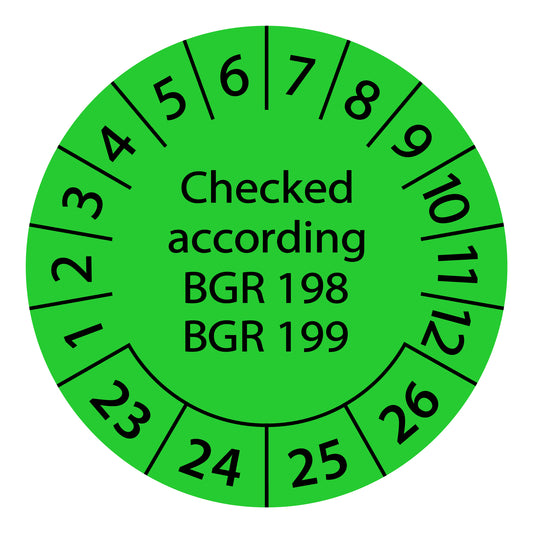 Multi-year test labels, tested according to BGR 198 + BGR 199, starting year: 2023 made of paper or plastic ES-PRBGR1989-4-2023