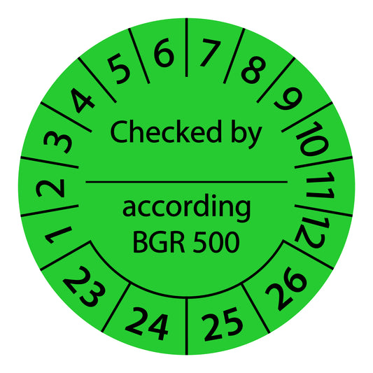 Multi-year test labels, tested by... according to BGR 500, starting year: 2023 made of paper or plastic ES-PRBGR500-4-2023