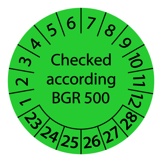 Multi-year test labels, tested according to BGR 500, starting year: 2023 made of paper or plastic ES-PRBGR500-6-2023