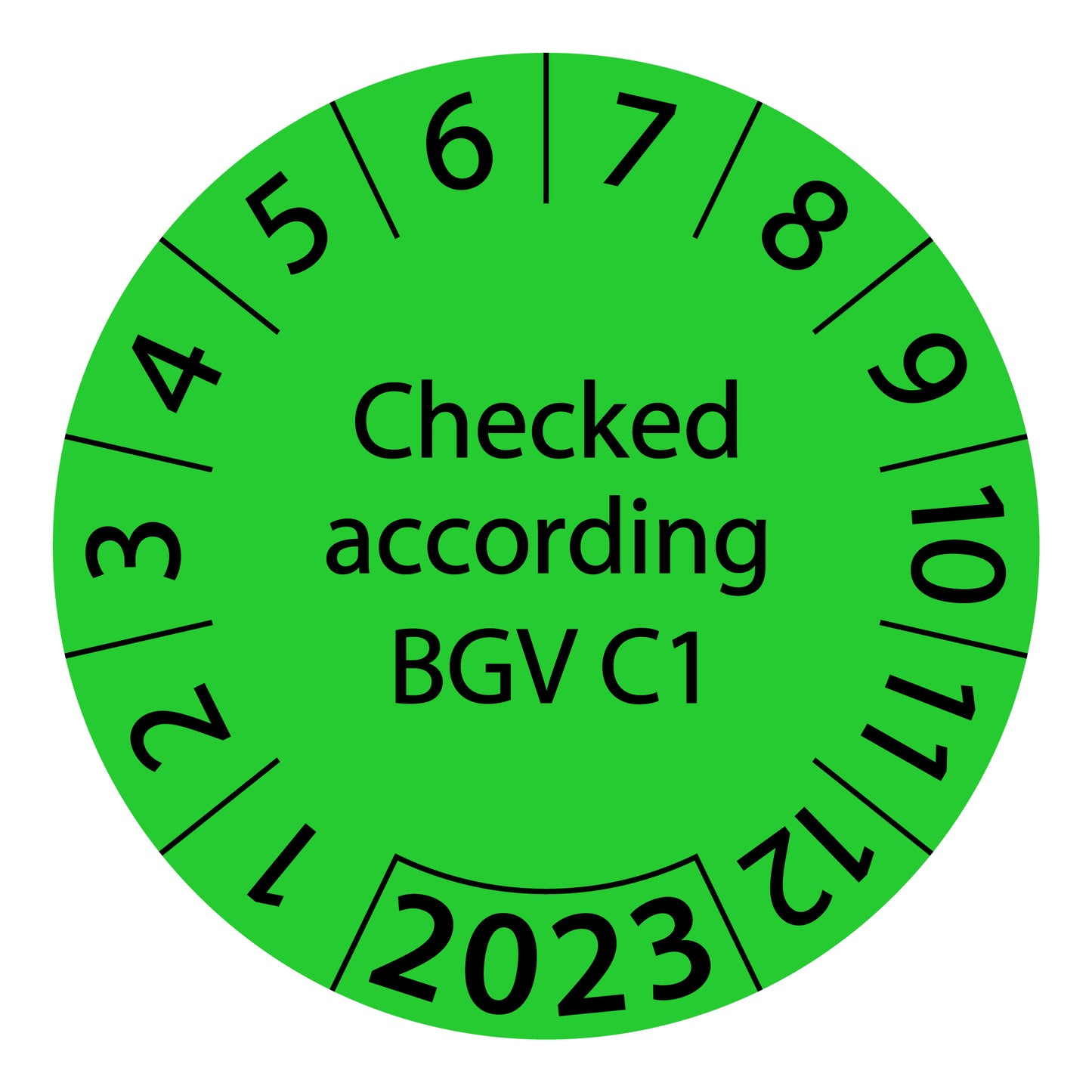 One-year test labels, tested according to BGV C1, starting year: 2023 made of paper or plastic ES-PRBGVC1-1-2023