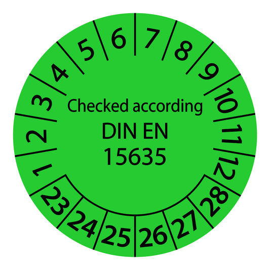 Multi-year test labels, tested according to DIN EN 15635 shelf test, starting year: 2023 made of paper or plastic ES-PRDIN15635-6-2023