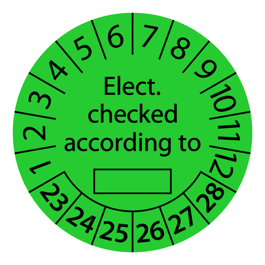 Multi-year test labels, electrically tested according to ..., start year: 2023 made of paper or plastic ES-PREGG-6-2023