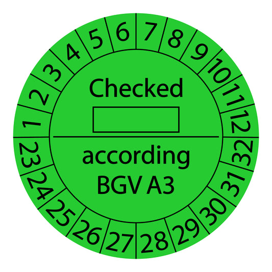 Test labels, tested by .... according to BGV A3, starting year: 2023 made of paper or plastic ES-PRGBGV-10-2023