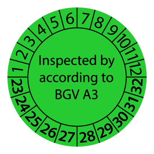 Multi-year test labels, Inspected according to BGV A3, starting year: 2023 made of paper or plastic ES-PRIBGV-10-2023