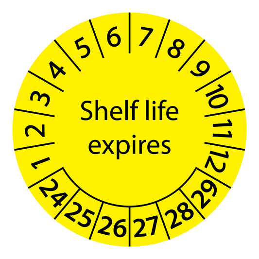 Multi-year test labels, shelf life expires, starting year: 2024 made of paper or plastic ES-PRSLEGB-6-2024