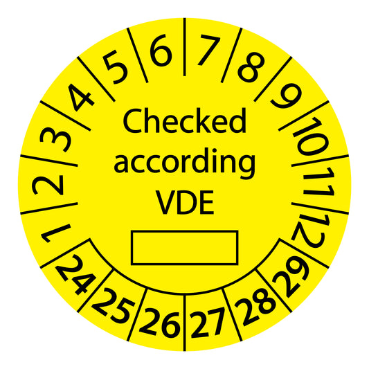 Multi-year test labels, tested according to VDE..., starting year: 2024 made of paper or plastic ES-PRVDE-6-2024