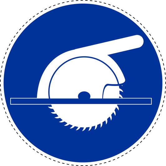 Mandatory stickers "Protective cover over the circular saw table" made of PVC plastic, LH-SIM1300
