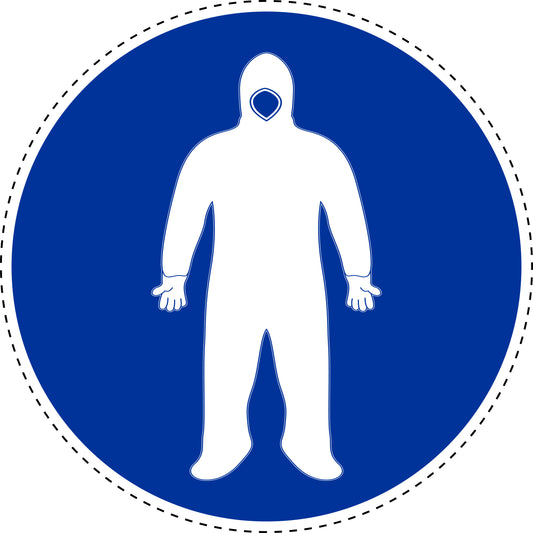 Mandatory stickers "Wear full protective suit" made of PVC plastic, LH-SIM1340