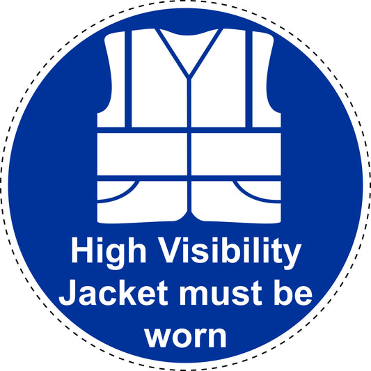 Mandatory stickers "High visibility jacket must be worn" made of PVC plastic, LH-SIM1360