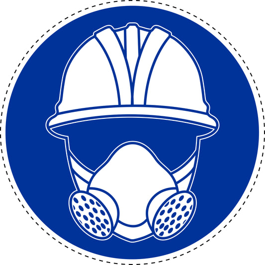 Mandatory stickers  "Wear respiratory, head and face protection" made of PVC plastic, LH-SIM1430