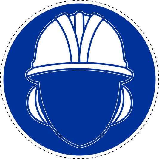 Mandatory stickers "Use hearing and head protection" made of PVC plastic, LH-SIM1440