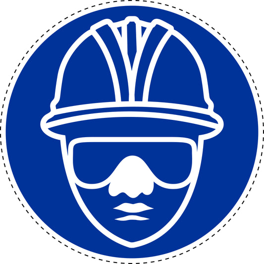 Mandatory stickers "Use head and eye protection" made of PVC plastic, LH-SIM1450