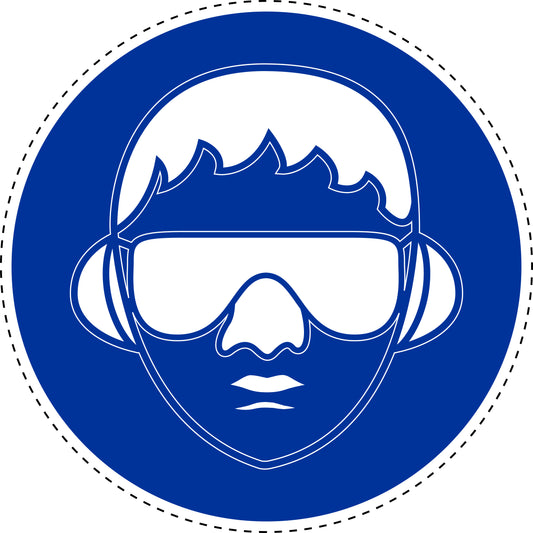 Mandatory stickers "Use eye and hearing protection" made of PVC plastic, LH-SIM1460