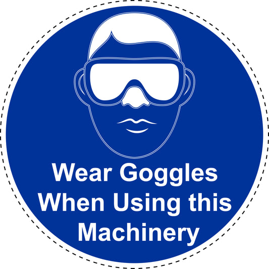 Mandatory stickers  "Wear goodles when using this machinery" made of PVC plastic, LH-SIM1470