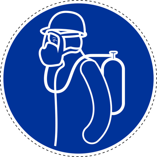 Mandatory stickers “Wear heavy duty respiratory protection” made of PVC plastic, LH-SIM1510
