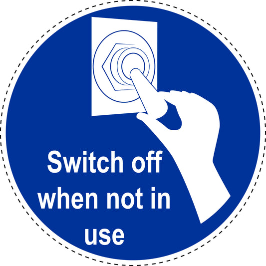 Mandatory sticker "Switch off when not in use" made of PVC plastic, ES-SIM1570
