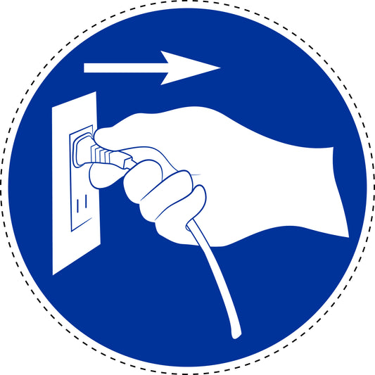 Mandatory sticker "Pull out the power plug" made of PVC plastic, ES-SIM1580