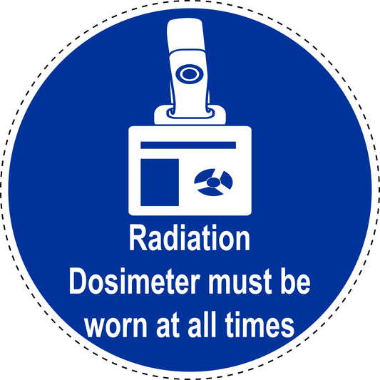 Mandatory sticker "Radiation dosimeter must always be worn" made of PVC plastic, ES-SIM1590