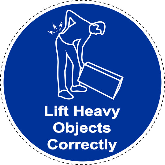 Mandatory stickers "Lift heavy objects correctly" made of PVC plastic, LH-SIM1670