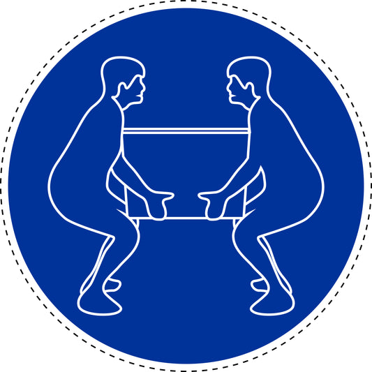 Mandatory stickers "Lifting heavy objects for two" made of PVC plastic, LH-SIM1680
