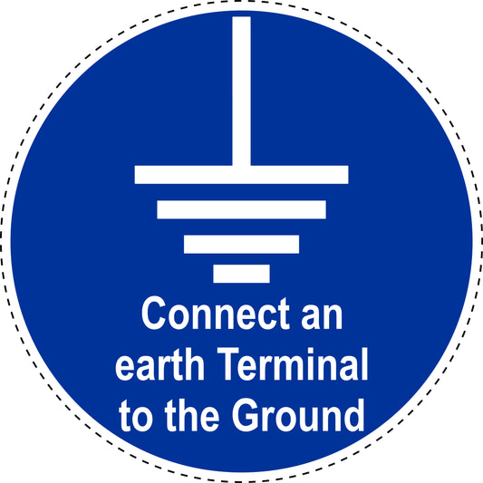 Mandatory sticker "Connect a ground connection to the earth" made of PVC plastic, ES-SIM1720