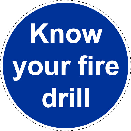 Mandatory stickers "know your fire drill" made of PVC plastic, LH-SIM1820