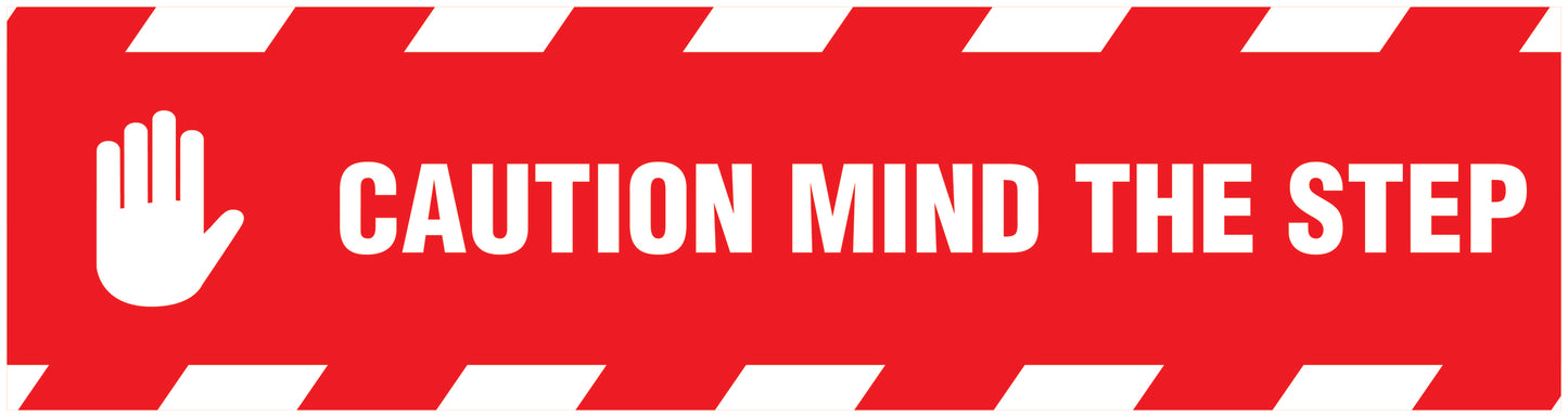 “Caution mind the step” Sticker 20-80 cm made of PVC plastic, LH-STUFE-11000-45x12-14-0