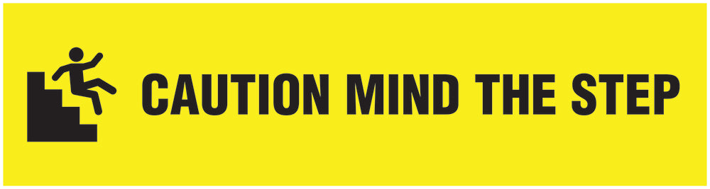 “Caution mind the step” Sticker 20-80 cm made of PVC plastic, LH-STUFE-12000-45x12-3-88