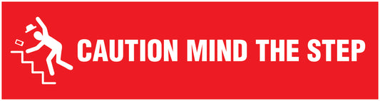 “Caution mind the step” Sticker 20-80 cm made of PVC plastic, LH-STUFE-15000-45x12-14-0