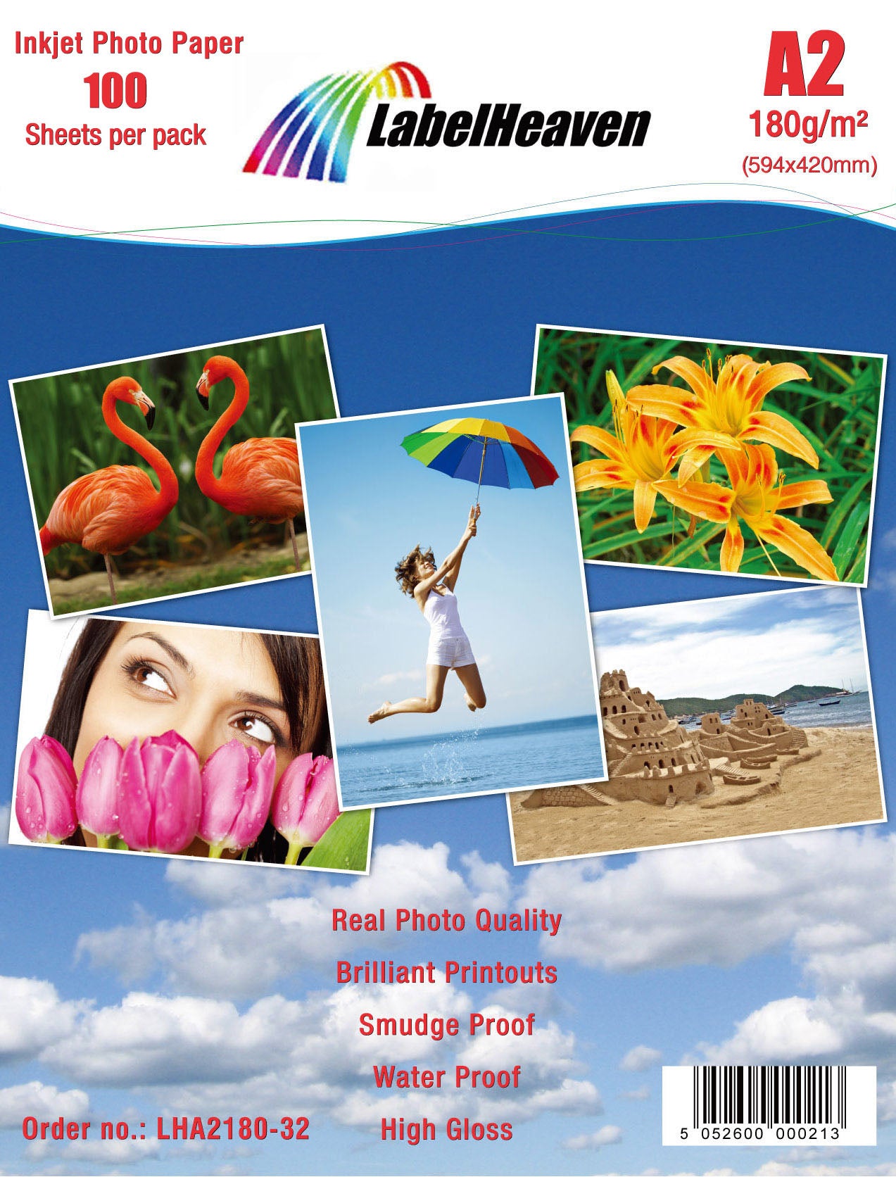 A2 Photo Paper 100 sheets of A2 180g/m² photo paper HGlossy+waterproof from Labelheav ...