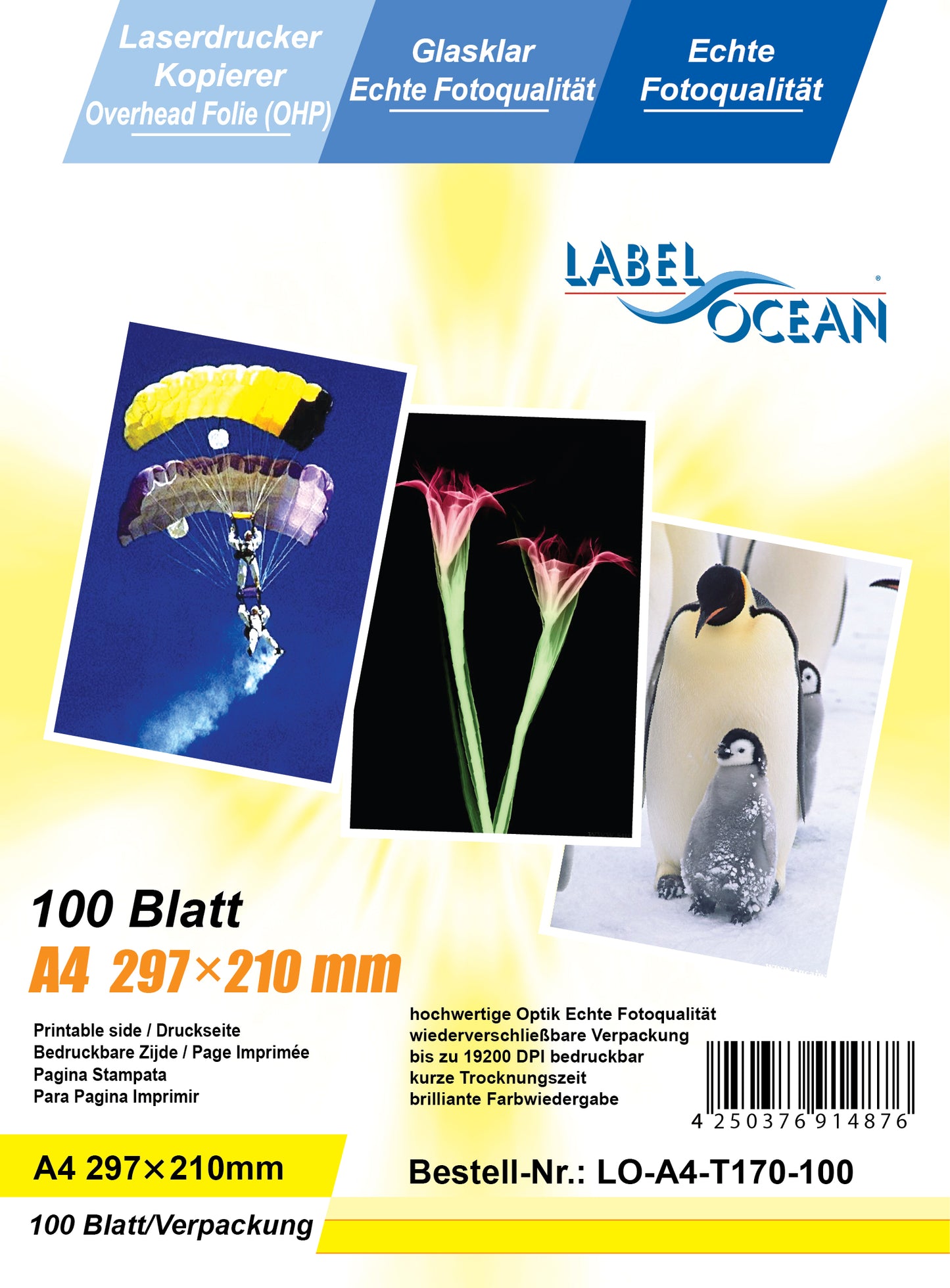 100 sheets A4 overhead film LO-A4-T170-100 (OHP) film transparent-crystal clear for color laser printers and copiers