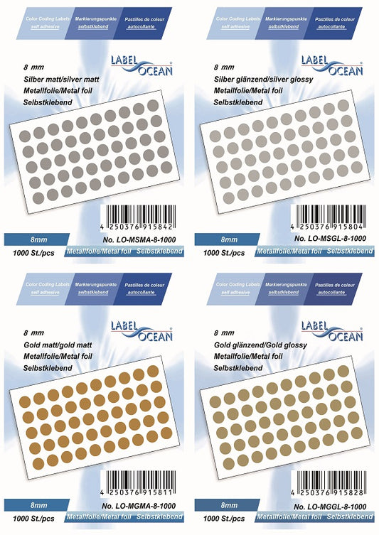 Marking points 8 mm, 12 mm, 20 mm made of self-adhesive metal foil on a roll