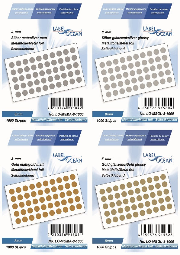 Marking points 8 mm made of metal foil, self-adhesive on sheets