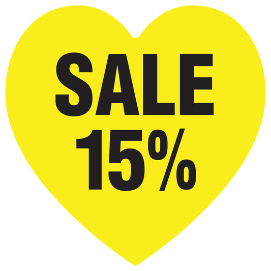 Promotional stickers heart shaped "Sale 15%" 10-60 cm LH-SALE-3015-HE-10-3-88