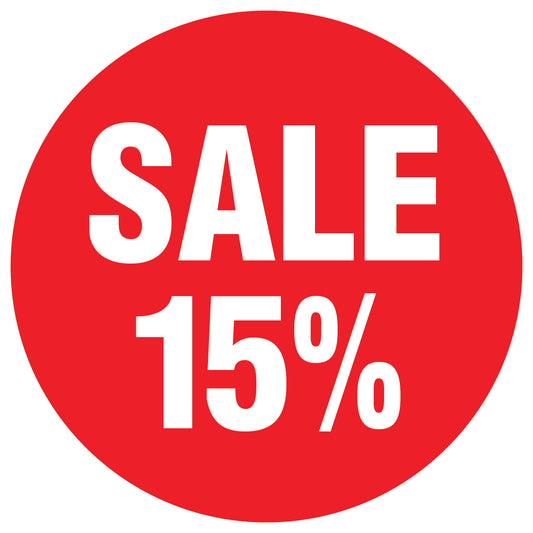 Promotional stickers round 2 "Sale 15%" 10-60 cm LH-SALE-3015-RU-10-14-0