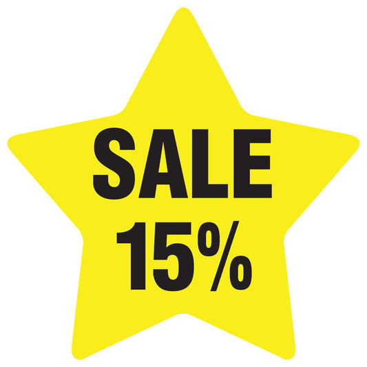 Promotional stickers round star-shaped "Sale 15%" 10-60 cm LH-SALE-3015-ST-10-3-88