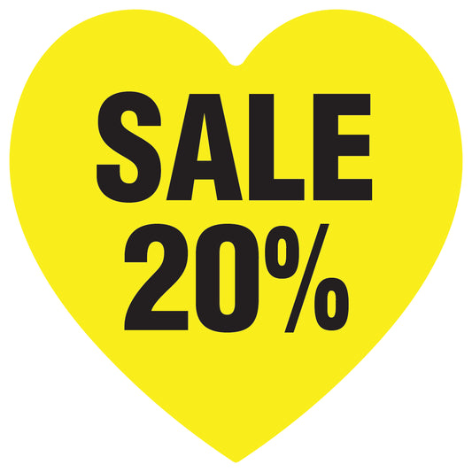 Promotional stickers heart shaped "Sale 20%" 10-60 cm LH-SALE-3020-HE-10-3-88