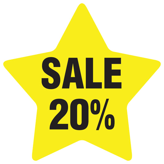 Promotional stickers round star-shaped "Sale 20%" 10-60 cm LH-SALE-3020-ST-10-3-88