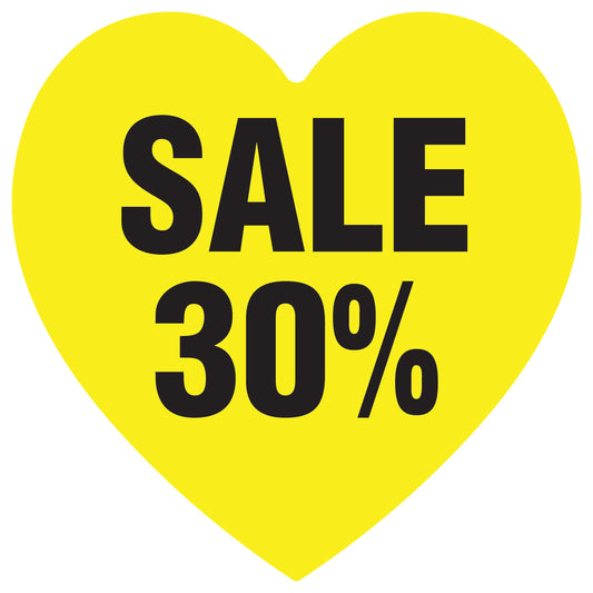 Promotional stickers heart shaped "Sale 30%" 10-60 cm LH-SALE-3030-HE-10-3-88