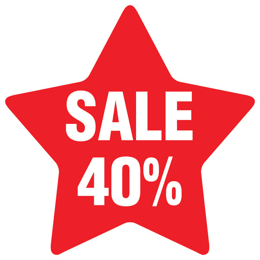 Promotional stickers round star-shaped "Sale 40%" 10-60 cm LH-SALE-3040-ST-10-14-0