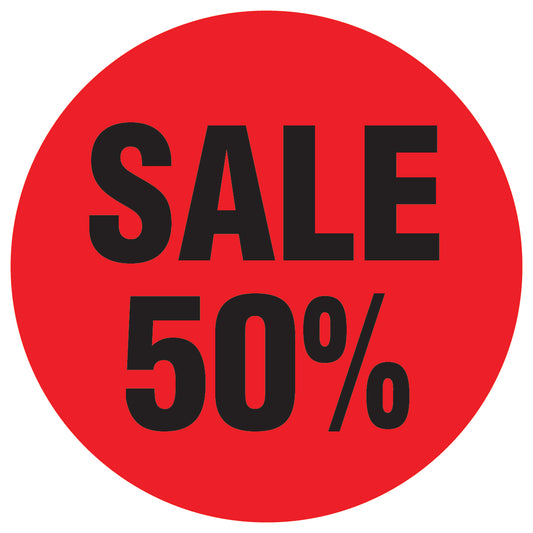 Promotional stickers round 2 "Sale 50%" 10-60 cm LH-SALE-3050-RU-10-14-88