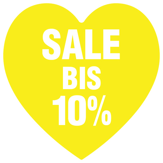 Promotional stickers heart shaped "Sale bis 10%" 10-60 cm LH-SALE-4010-HE-10-3-0