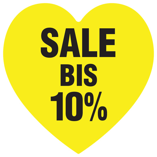 Promotional stickers heart shaped "Sale bis 10%" 10-60 cm LH-SALE-4010-HE-10-3-88