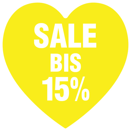 Promotional stickers heart shaped "Sale bis 15%" 10-60 cm LH-SALE-4015-HE-10-3-0