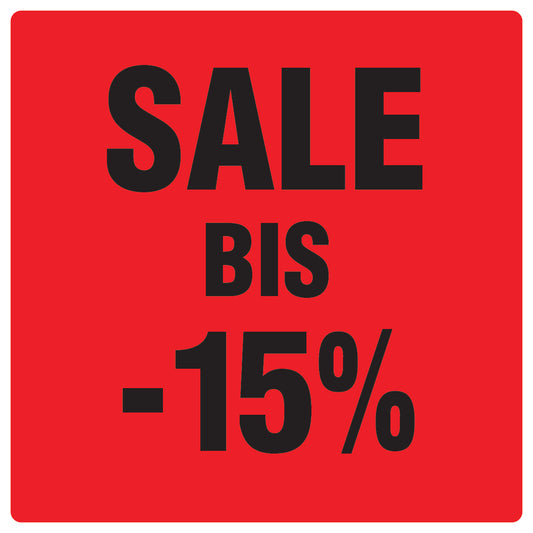 Promotional stickers square"Sale bis -15%" 10-60 cm LH-SALE-4015-QU-10-14-88
