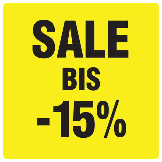 Promotional stickers square"Sale bis -15%" 10-60 cm LH-SALE-4015-QU-10-3-88