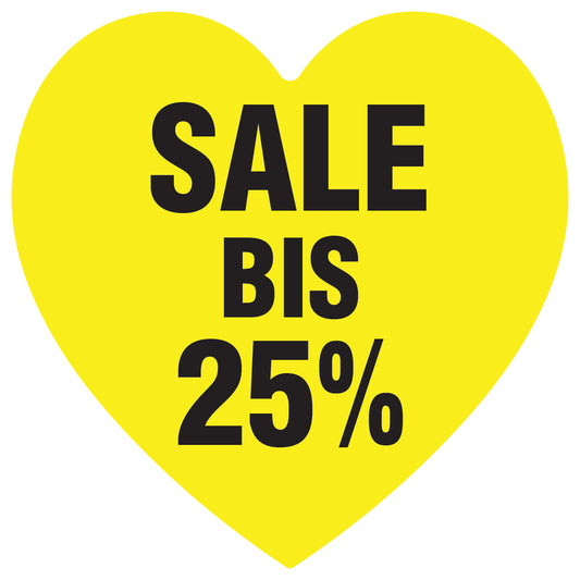 Promotional stickers heart shaped "Sale bis 25%" 10-60 cm LH-SALE-4025-HE-10-3-88