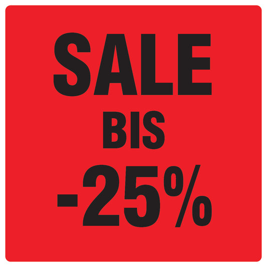 Promotional stickers square"Sale bis -25%" 2-7 cm LH-SALE-4025-QU-10-14-88