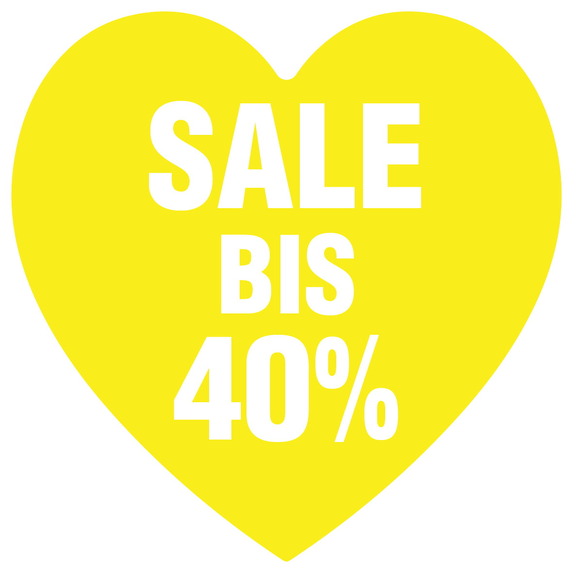 Promotional stickers heart shaped "Sale bis 40%" 10-60 cm LH-SALE-4040-HE-10-3-0