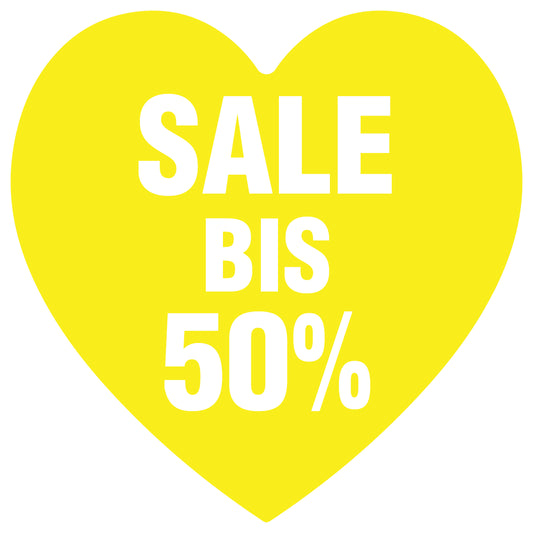 Promotional stickers heart shaped "Sale bis 50%" 10-60 cm LH-SALE-4050-HE-10-3-0